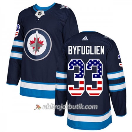 Män Ishockey Winnipeg Jets Tröja Dustin Byfuglien 33 Adidas 2017-2018 Marinblå USA Flag Fashion Authentic